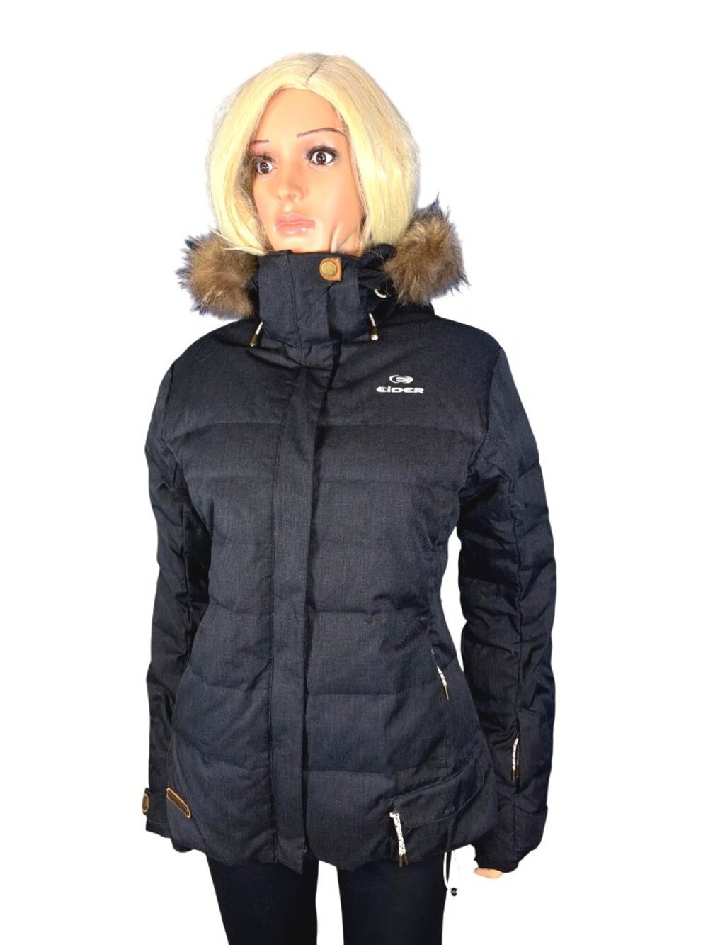 Eider Shibuya 2.0 Insulated Down Jacket Women's 10 Charcoal Gray Black Real Fur - Picture 4 of 17
